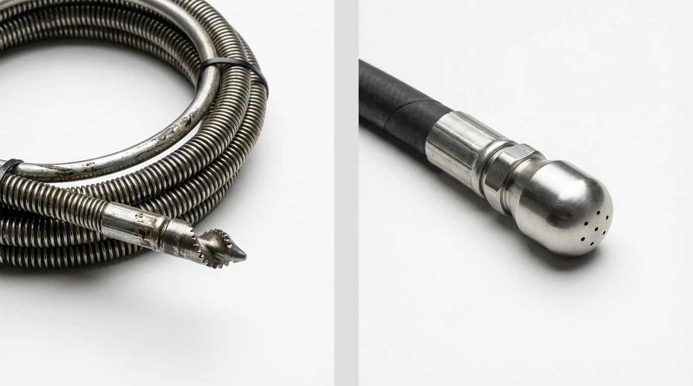 Drain snake cable and hydro jetting nozzle used for drain cleaning in Deerfield, IL