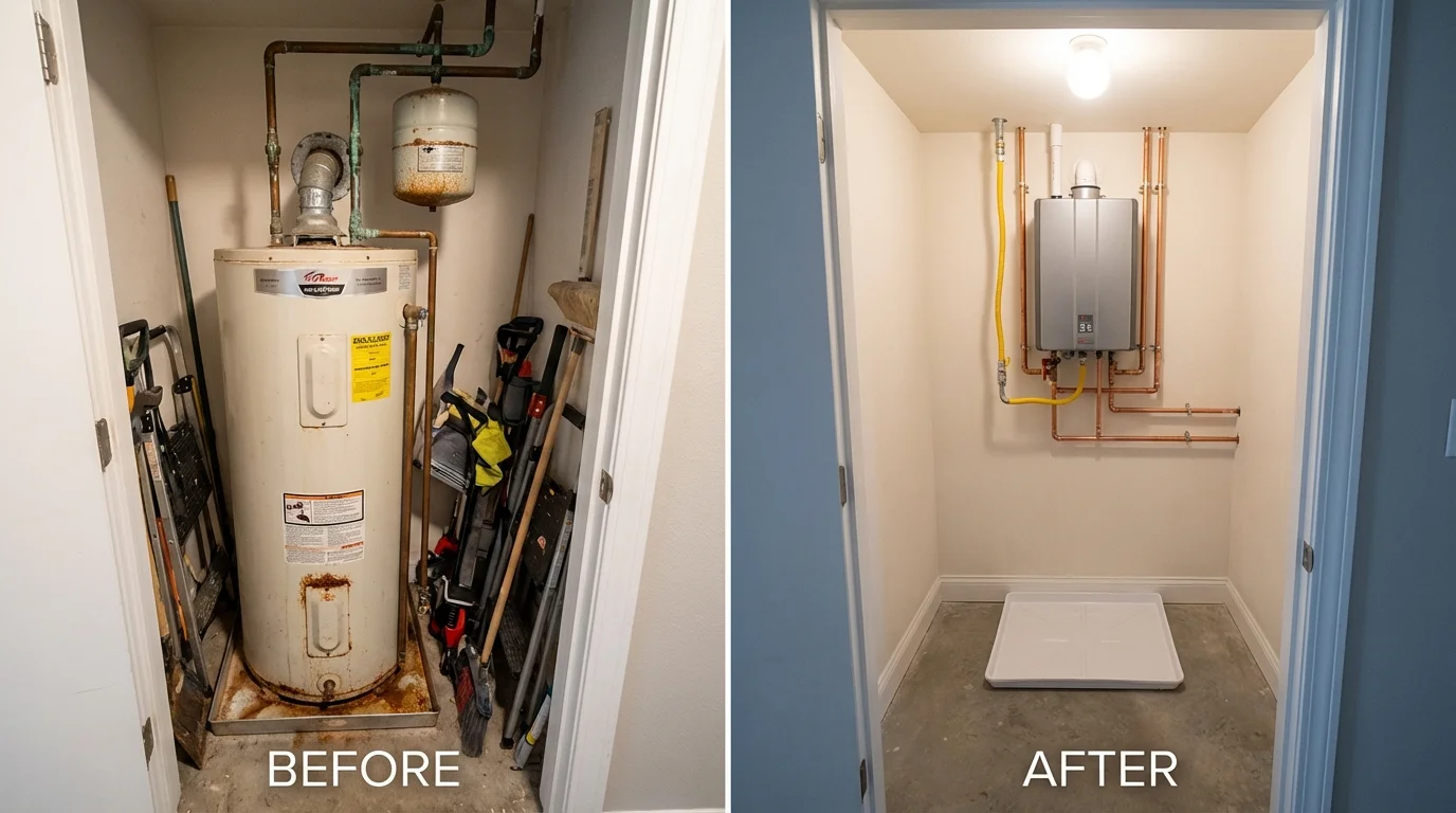 Tank water heater versus wall-mounted tankless unit comparison for Deerfield, IL homeowners